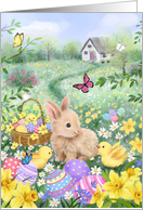 Easter for Granddaughter Rabbit and Chicks in Flower Field