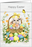 Easter Bunny in Basket with Eggs