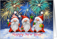 Happy New Year Gnomes with Firework
