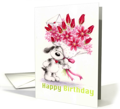 dog with flowers card (484375)