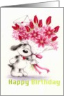 dog with flowers card