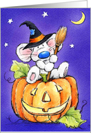 halloween mouse sitting on pumpkin card
