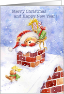 Bear Santa in chimney card