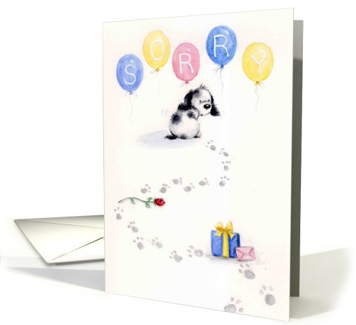 dog with sorry balloons card (513376)