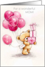 mother’s birthday, bear with presents & balloons card