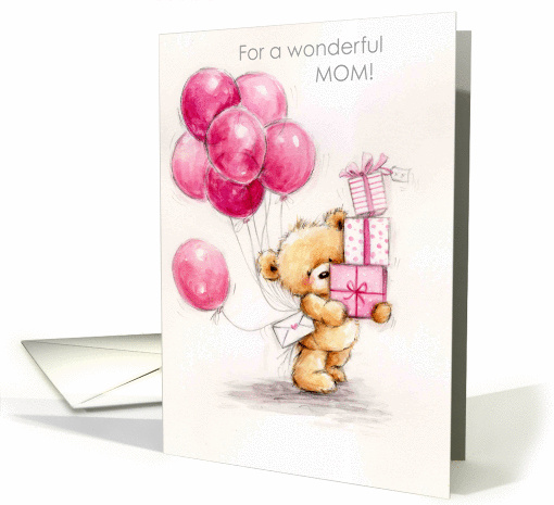 Mother's day, Bear with presents & balloons card (635760)
