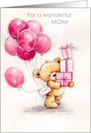 Mother’s day, Bear with presents & balloons card