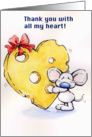 mouse holding a big heart shaped cheese card