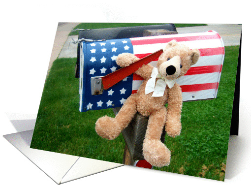 Patriotic Letter box teddy bear card (67890)