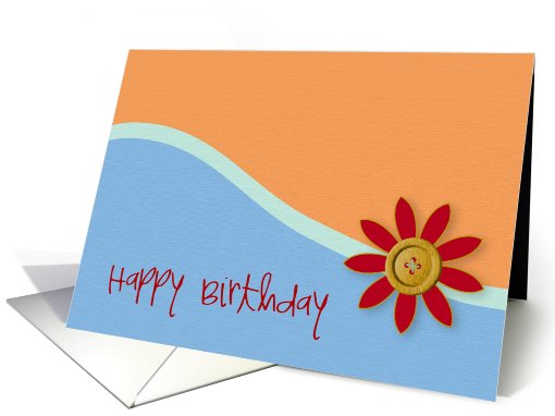 Happy Birthday Blue Rust Button Flower card (500071)