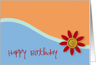 Happy Birthday Blue Rust Button Flower card