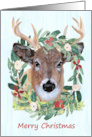 Merry Christmas Holiday Wildlife Deer Winter Wreath card