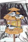 Chickadees Winter Bird Feeder Painting Christmas Greetings card