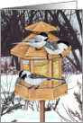 Gathering of Friends Winter Party Invite Chickadee Birdfeeder Painting card
