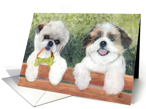 Shih Tzu Dogs Love Bone Ornament Any Occasion card (1073558)