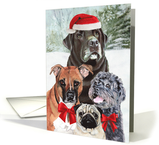 Santa Paws is coming to town, Merry Christmas Dog Painting card