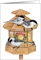 Chickadees Birdfeeder Christmas Wreath card