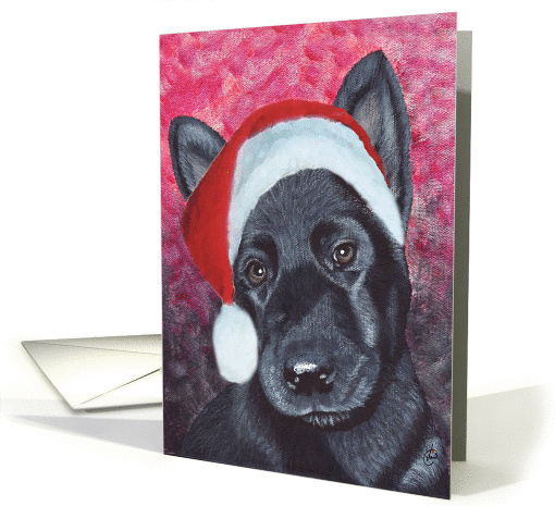 Black German Shepherd Dog Santa Hat Christmas Painting card (290154)