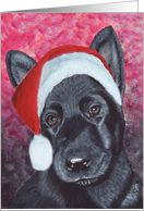 Black German Shepherd Dog Santa Hat Christmas Painting card