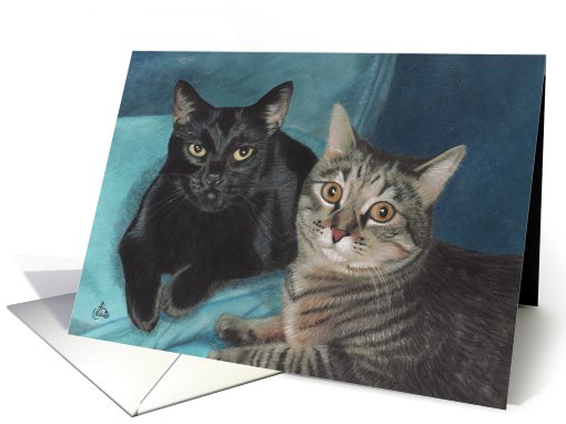 Black Cat and Tabby Cat Painting card (488823)