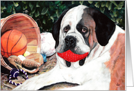 Dog with Sports Balls Painting card