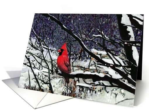 Red Cardinal Songbird Winter Painting card (519440)