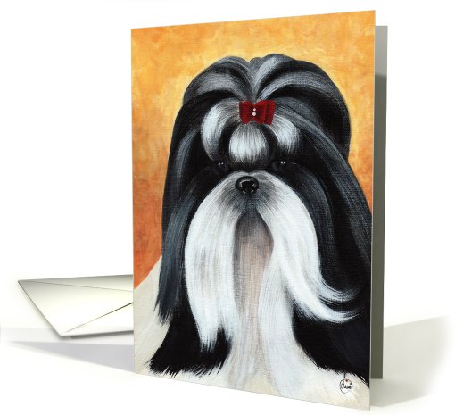 Shih Tzu Show Coat Dog Breed Painting Portrait card (600645)