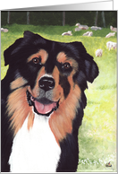 Australian Shepherd Dog Breed Sheep Farm Painting Portrait card
