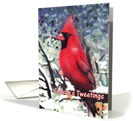 Season's Tweetings Cardinal Bird Painting Christmas card (73402)