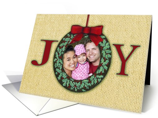 Joy Custom Photo Upload Christmas Ornament Wreath card (853153)