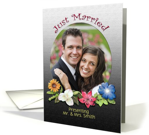 Just Married YOUR custom photo upload Announcement card (859334)