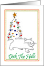 Christmas Cat With Decorated Christmas Tree Tail card