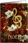 Christmas for Music Lover, Golden Treble Clef, Magnolias and Ribbon card
