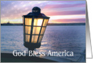 God Bless America, American Flag at Sunset Over San Diego Bay card
