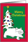 Merry Christmas, White Cat With Christmas Tree Tail card