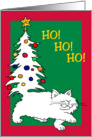 Fluffy White Cat With Christmas Tree Tail, Ho! Ho! Ho! card