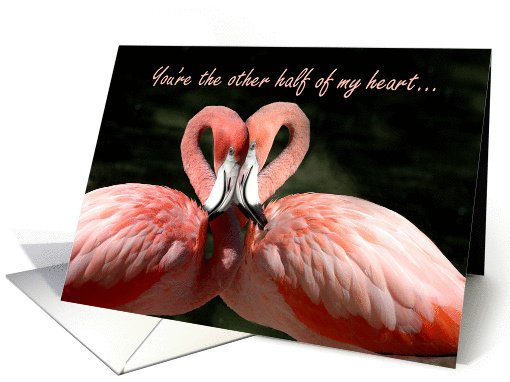Romantic Valentine, Two Pink Flamingos Create A Heart card (107063)