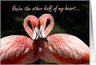 Romantic Valentine, Two Pink Flamingos Create A Heart card