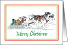 Merry Christmas, Siberian Husky Sled Dogs With Presents And Puppy card