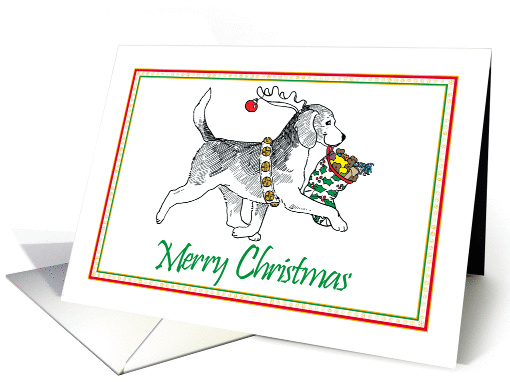 Reindeer Beagle With Christmas Stocking card (114623)