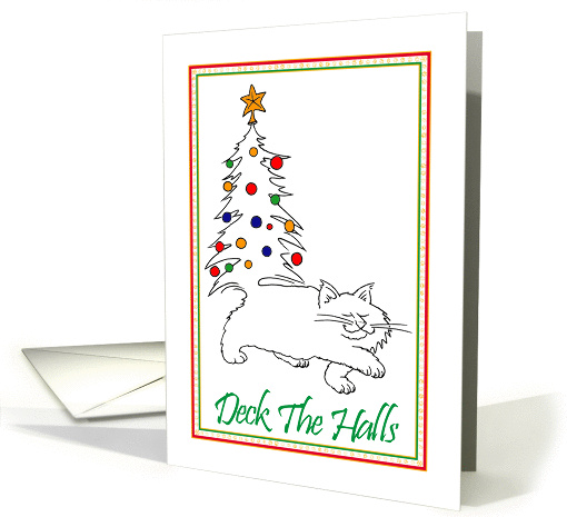 Christmas Cat With Decorated Christmas Tree Tail card (115314)