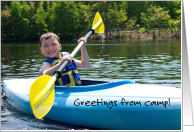 Camp Note, Greetings From Camper, Happy Boy in Kayak card