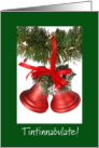 Merry Christmas, Two Cheery Red Bell Ornaments with Bow and Stars card