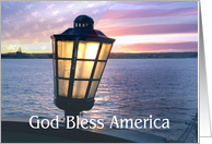 God Bless America, American Flag at Sunset Over San Diego Bay card