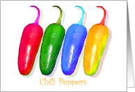 Colorful Chili Peppers, Red, Yellow, Blue, Green card