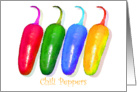 Colorful Chili Peppers, Red, Yellow, Blue, Green card