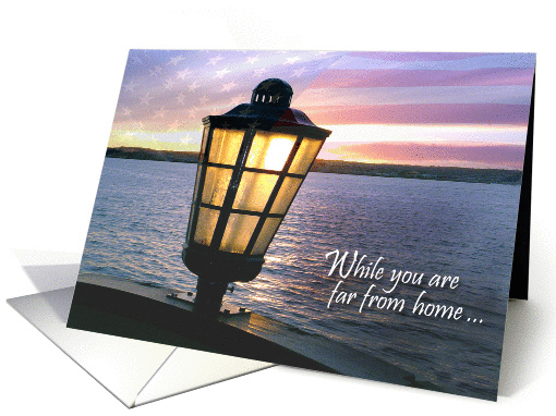 Armed Forces While You Are Far From Home, Flag in Sunset Clouds card