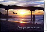 I Miss You, Ocean Sunset with Seagull card