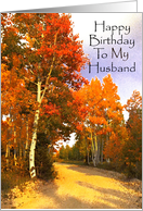 Happy Birthday Husband, Red and Gold Aspens And Country Road card