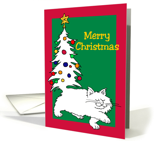 Merry Christmas, White Cat With Christmas Tree Tail card (868997)